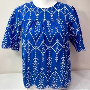 Rebellion Blue White Floral Embroidered Blouse | Flowy Sleeve